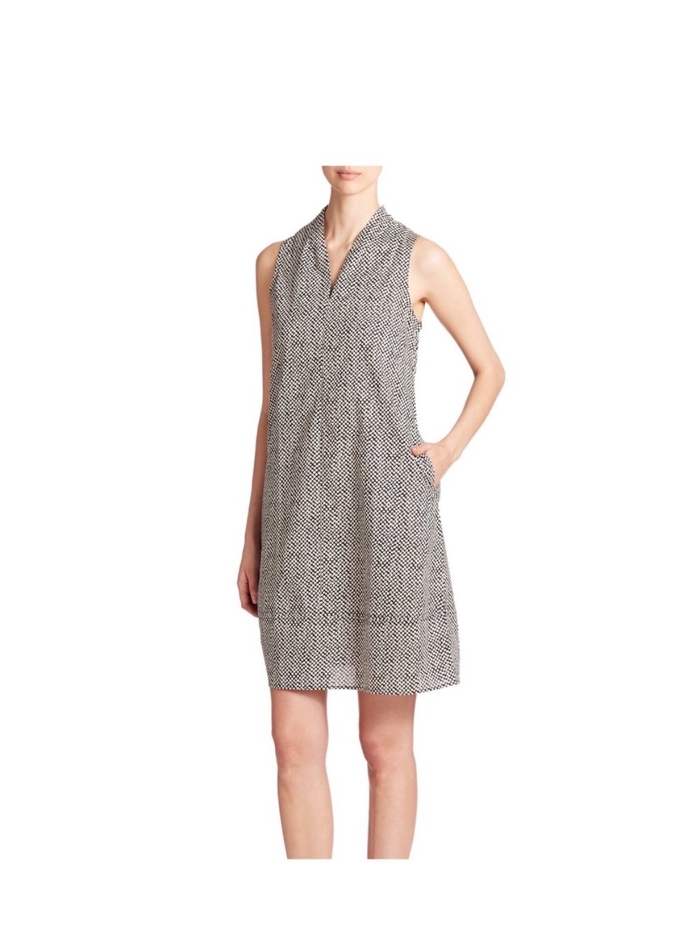 Eileen Fisher organic cotton dress black and cream with pockets